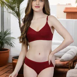 adornstar Women Maroon Full Coverage Non Padded Bra Panty Lingerie Set-picture-12