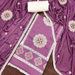 SHADOW & SAINING Floral Embroidered Sequinned Roman Silk Unstitched Dress Material-picture-19