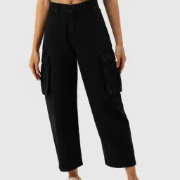 Bene Kleed Black Cotton Mid Rise Cargo Jeans-image-83