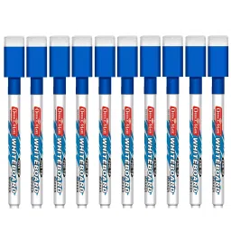 Soni Office Mate Fine Tip Whiteboard Marker with Duster Cap 2.5 mm Bullet Tip Blue Color for Schools & Offices (Pack of 10) image 1