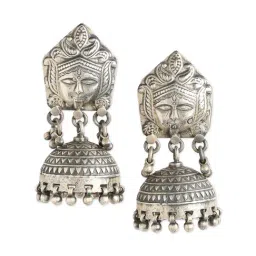Ahilya Jewels 92.5 Sterling Silver Rajatam Chamunda Jhumki Earrings for Women-image-1