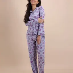 Zivame Purple Cotton Regular Fit Printed Night Suit-picture-21