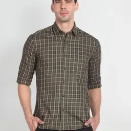 Arrow Sport Green Cotton Slim Fit Checks Shirt-image-91