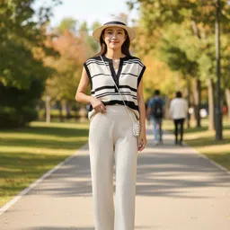 HERE&NOW Women Striped Top with Trousers-picture-24