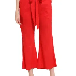 PATRORNA Red Mid Rise Relaxed Fit Cargo Trousers-picture-15
