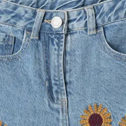R&B Kids Blue Embroidery Regular Fit Denim Shorts image 3