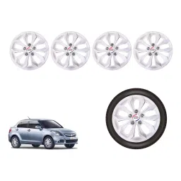 Auto Pearl White13_R Press Type Car Wheel Cover with Retention Ring 35.56 cm (14 Inch) Glossy White for Maruti Swift Dzire ZDI (Set of 4)-picture-48