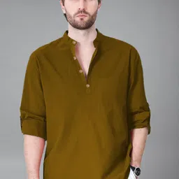 Navkanj Mandarin Collar Roll-Up Sleeves Straight Short Kurta-picture-19
