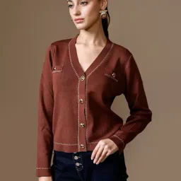 Kazo Brown Viscose Solid Sweater-picture-23