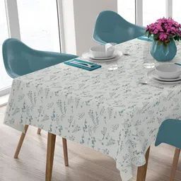 HOME COLORS.IN Off White Floral Cotton 4-Seater Table Cover image 1
