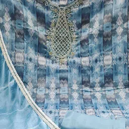 SHADOW & SAINING Floral Printed Beads And Stones Modal Cotton Unstitched Dress Material image 3