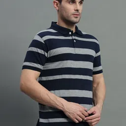 GET GOLF Men Striped Polo Collar Cotton T-shirt image 2