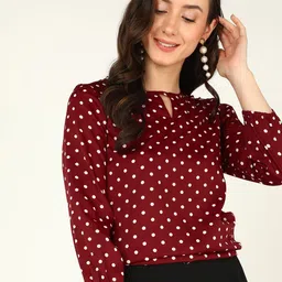 MISS HAUTE Polka Dot Print Tie-Up Neck Crepe Top-picture-28