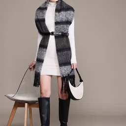 Cayman Striped Tasselled Woolen Stole With Fuzzy Detail-picture-58