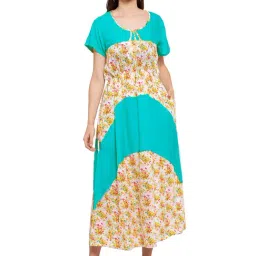 PATRORNA Light Teal & Yellow Floral Print Tulip Midi Dress-image-13
