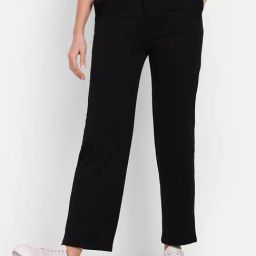 Broadstar Black Straight Fit High Rise Stretchable Trousers-picture-31