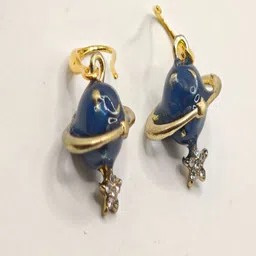 SAPRAA TRENDS Gold-Plated American Diamond Studded Anti Tarnish Quirky Drop Earrings image 2