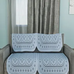 Aura Grey Geometric Cotton Anti Slip 4 Pieces Straight 2 Seater Sofa Cover 70 cm x 1.5 m-picture-36