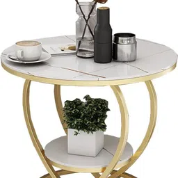 ofheqeuwin HEQEUWIN Coffee Table for Living Room,Modern Corner Sofa Side Bedside Tables Snack End Table for Bedroom,White Table Top with Gold Metal Frame (Gold White) image 5