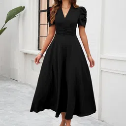 Sugathari Puff Sleeve Fit & Flare Midi Dress image 2