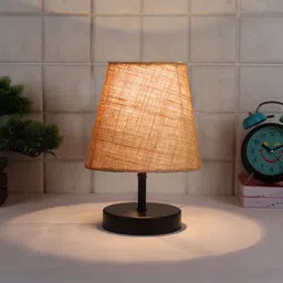 Devansh Beige Jute Round Wood Black Table Lamp-picture-38