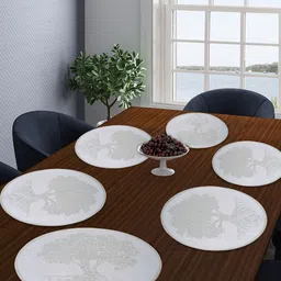FABINALIV Set of 6 Silver Floral PVC Table Mats (38X38 cm)-picture-27