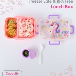 fab n funky Leak-Proof & Freezer Safe Unicorn Printed Lunch Box - Pink-picture-13