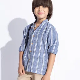 Taffykids Linen Full Sleeves Striped Shirt - Blue & White-image-83