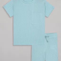 Sheer Love Cotton Knit Half Sleeves Self Designed Coordinating Tee With Shorts Night Suit Set - Sky Blue-picture-25