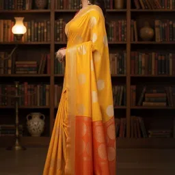 Bindi Fashion Woven Design Zari Silk Blend Handloom Banarasi Saree image 3