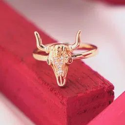 SWASHAA Antlers 18K Gold-Plated CZ-Studded Bull Skull Ring-picture-30