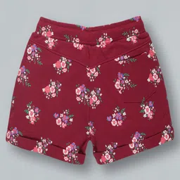 Plum Tree Knee Length Floral Printed Shorts- Burgundy image 3
