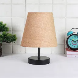 Devansh Beige Jute Round Wood Black Table Lamp image 2