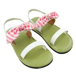 The Madras Trunk Bow Applique Detailed Sandals - Green & Pink image 3