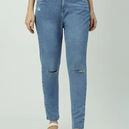 Kraus Jeans Women Straight Fit High-Rise Mildly Distressed Light Fade Jeans-picture-31