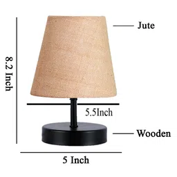 Devansh Beige Jute Round Wood Black Table Lamp image 4