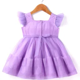 Babyhug Woven Frill Sleeves Solid Colour Fit & Flared Party Frock with Bow Applique - Lilac image 4