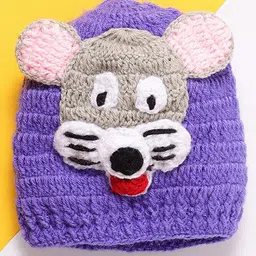 MayRa Knits Knitted Woven Pack Of 2 Animals Crochet Designed Caps - Pink & Purple - Circumference - 28 Cm image 4