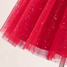 Babyhug Half Sleeves Party Frock with Glitter Print & Bow Detailing - Red image 5