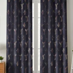 Kiara Creations Blue & Gold Toned 2 Pcs Floral Printed Room Darkening Velvet Door Curtains-image-47