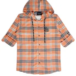 Cavio Kids Orange & White Cotton Chequered Full Sleeves Shirt Set-image-21