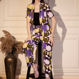 VALBONE Floral Printed Shawl Neck Shirt & Trousers Co-Ords-picture-16