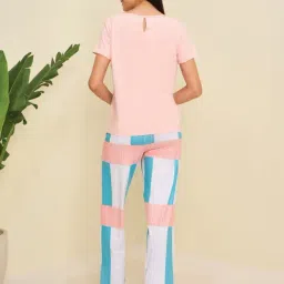 Sweet Dreams Pink Icing Regular Fit Striped Short Sleeves Nightsuit image 2