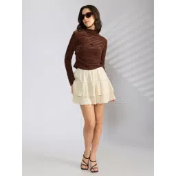 SHOWOFFFF Brown Cotton Solid Top image 5