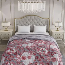 Monte Carlo Pink & Grey Floral Printed Heavy Winter Double Bed Comforter 1026 GSM image 5