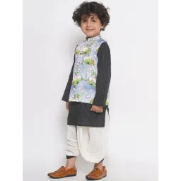 Little Bansi Kids Multicolor Printed Full Sleeves Kurta, Dhoti with Jacket image 3