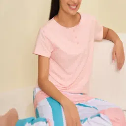 Sweet Dreams Pink Icing Regular Fit Striped Short Sleeves Nightsuit image 3