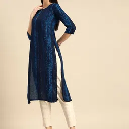 Anouk Abstract Printed Indigo Straight Kurta image 2