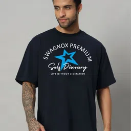 SWAGNOX Men Typography Printed Drop-Shoulder Sleeves Applique T-shirt-picture-16