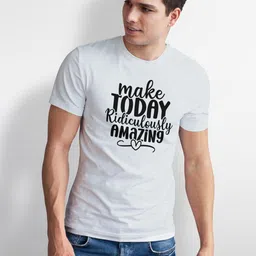 Seekbuylove Men Typography Printed Monochrome Slim Fit Bio Finish Cotton T-shirt image 3